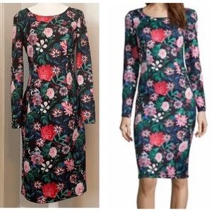 Project Runway Floral Print stretch fitted bodycon midi Dress Size medium